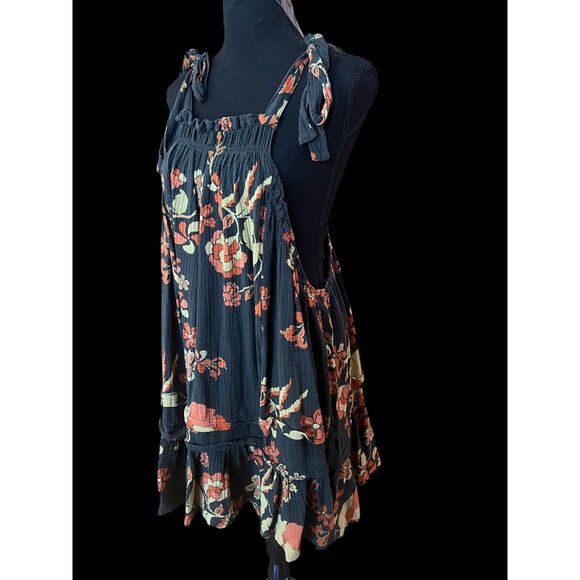 Free People Floral Ruffle Mini Dress Women XS Black Adjustable Straps bohemian - Picture 2 of 6